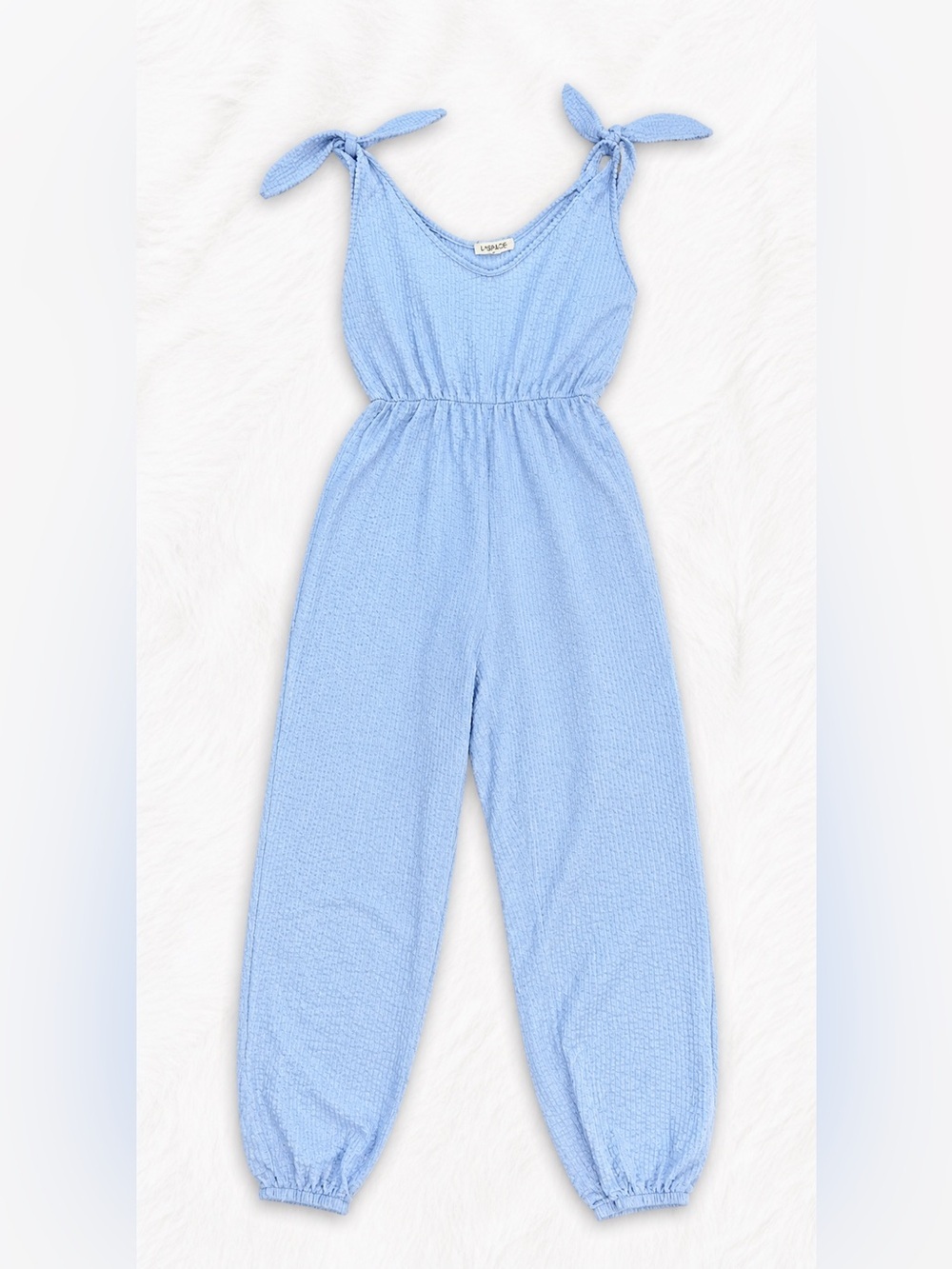 Rolla Coster Blue Textured Tie Strap Jumpsuit Small Soft Stretch Lounge Coastal